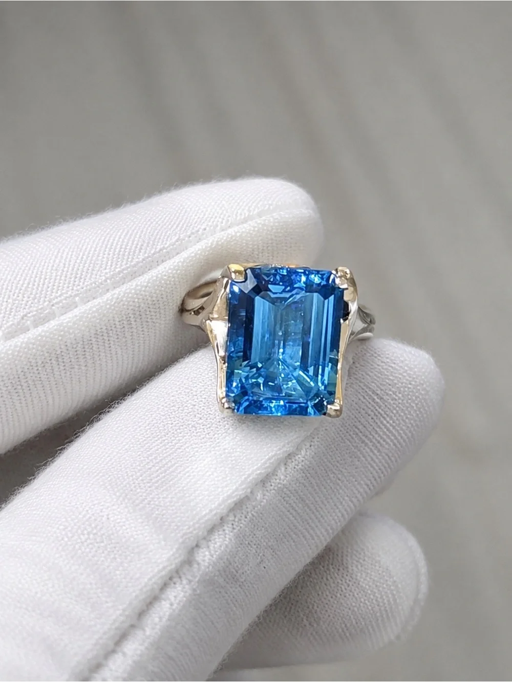 13x18mm Emerald Cut Aquamarine 925 Sterling Silver Statement Ring Sz 6.75